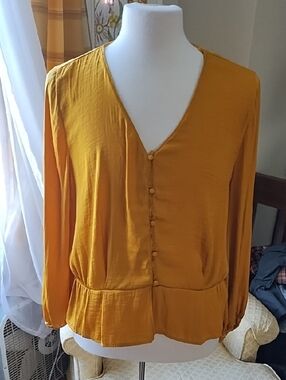 Vince Camuto Mustard Yellow Button-Front Blouse
